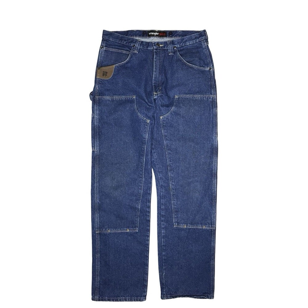 Wrangler Riggs Dura Shield Jeans Men 36X30 Blue Medium Wash Double Knee Workwear